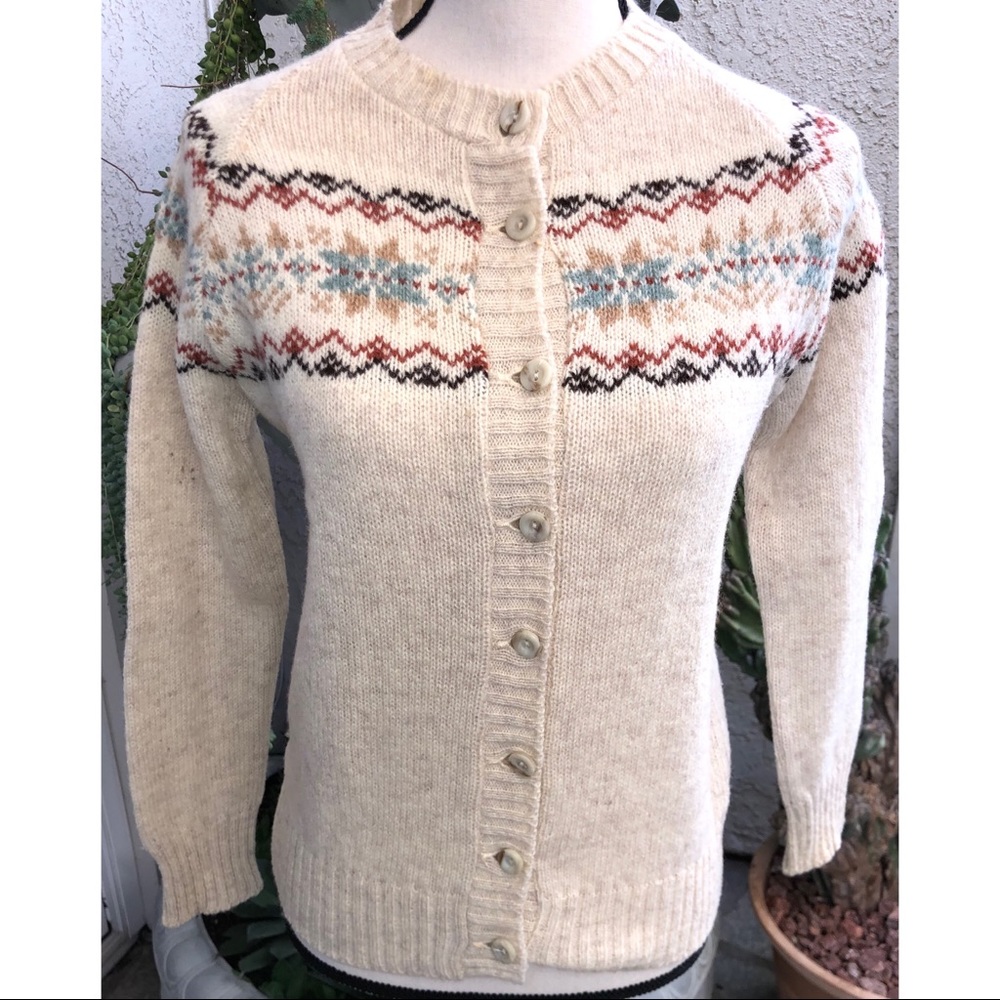 Glenugie Fair Isles Wool Cardigan Size Medium